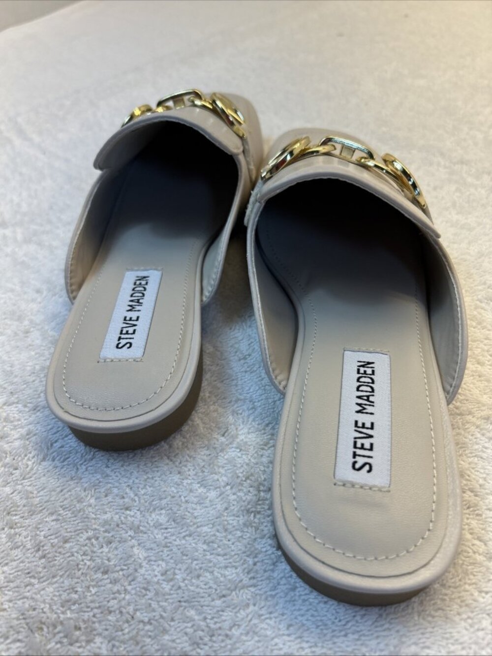 Steve Madden Glacier Slide Mule Bone Gold Chain Decoration Top New Women SZ 6.5 - Picture 6 of 10